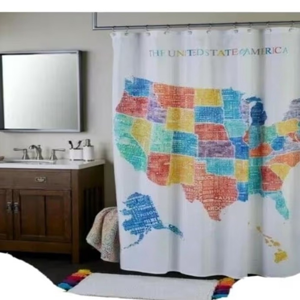 NWT United States Map Shower Curtain Multi Color 70" x 72"
